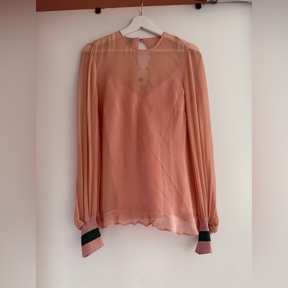 NWT Baum und Pferdgarten Chic sheer Peach Long Sleeve Blouse